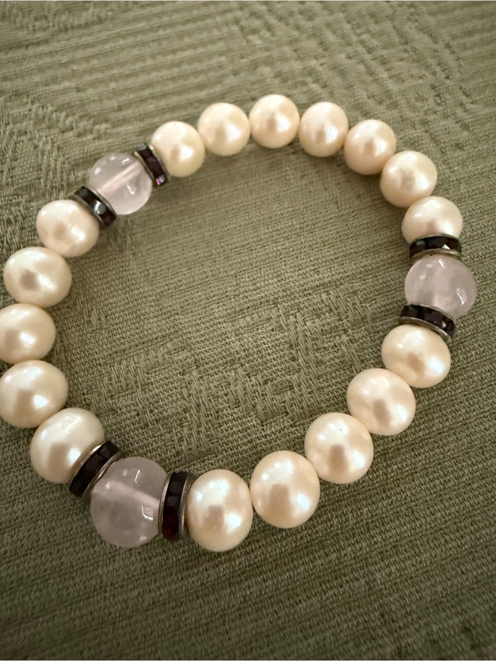 Ross-Simons White Pearl, Pink Rose Quartz & Purple CZ Stretch Bracelet - Picture 5 of 5